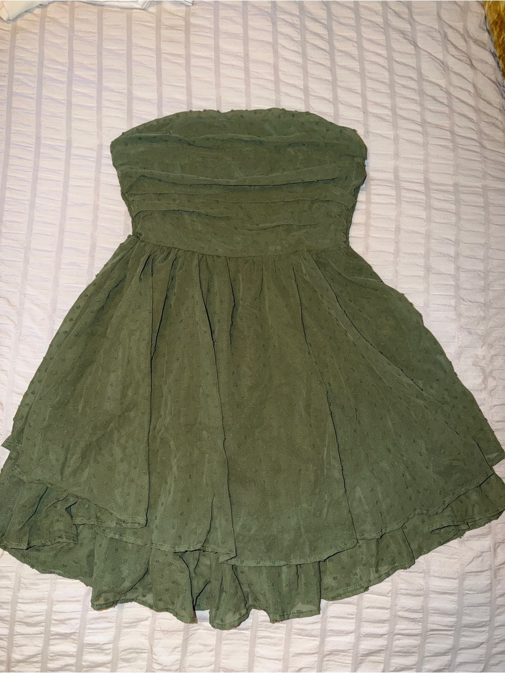 SHEIN Strapless Olive Green Layered Mini Dress
